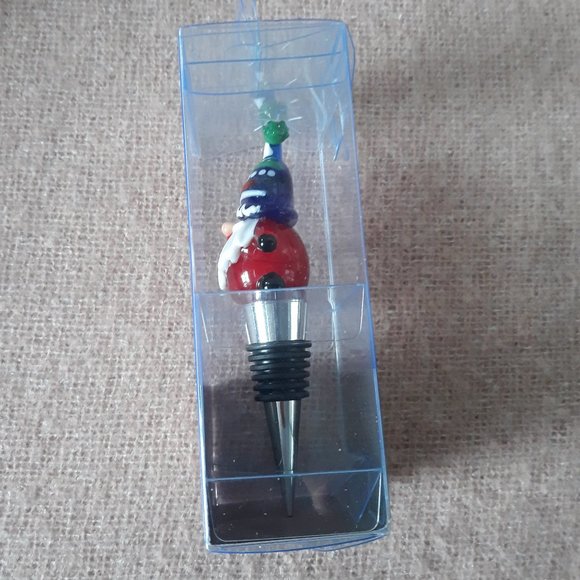 Pier One Blown Glass Santa Gnome Christmas Bottle Stopper, New in Box - Picture 6 of 6